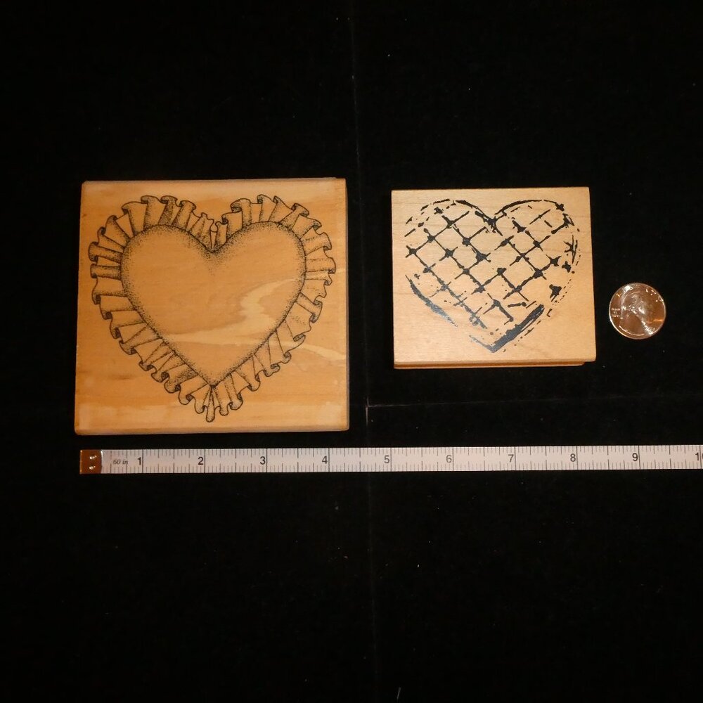 2 Rubber Stamp Hearts Wood Mounted Art Impressions & Stampington Co.
